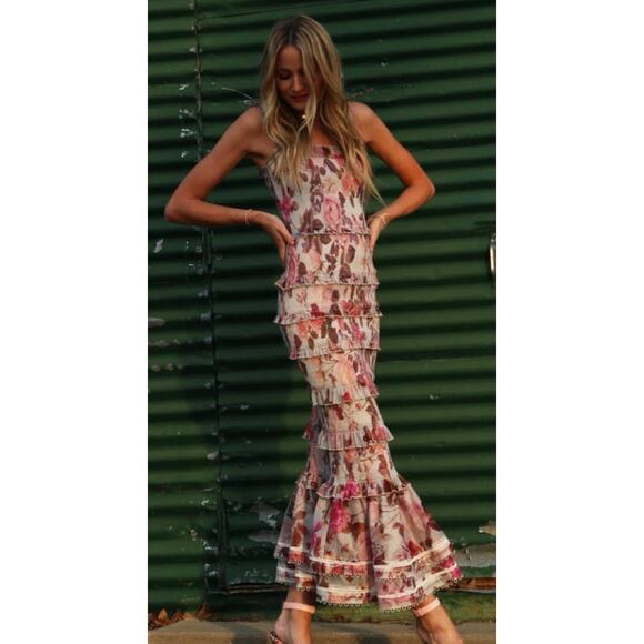 V. Chapman Dresses & Skirts - V. Chapman 2 Geranium Rose Smocked Ruffle Floral Maxi Dress